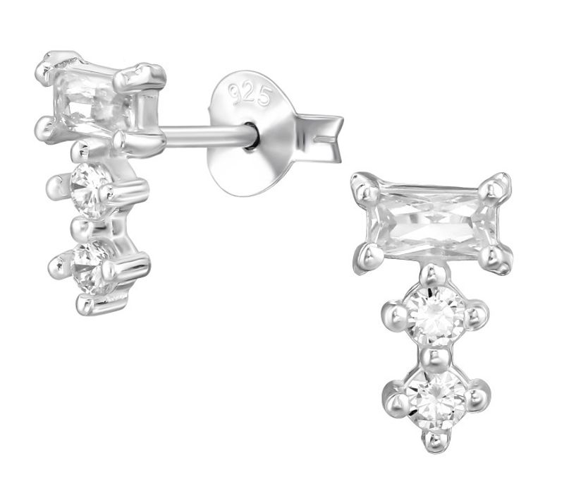 Silver Crystal Stone Studs