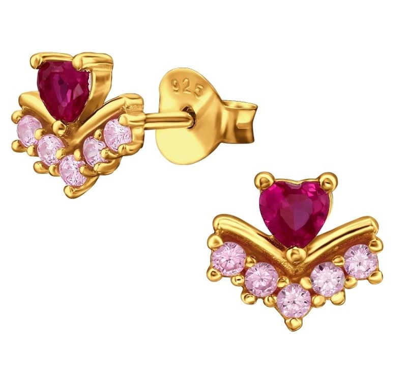 Golden Ruby Heart Studs