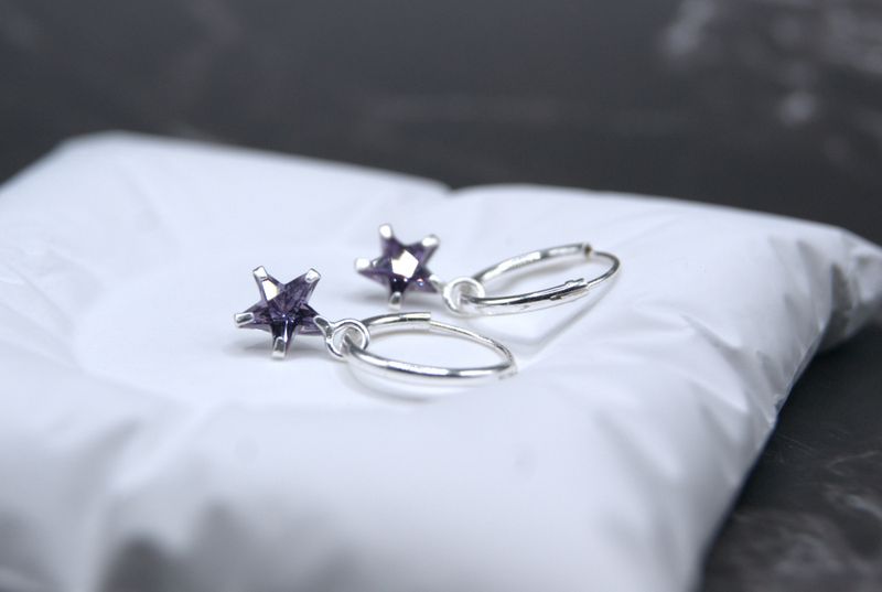 Dark Lilac Star Hoops